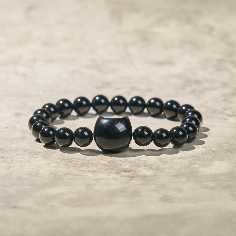 Pulsera de protección de ónix negro natural con Buddha Stones y gato negro - image 9