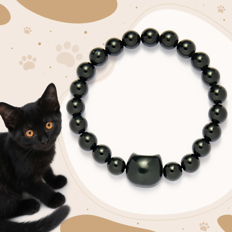 Pulsera de protección de ónix negro natural con Buddha Stones y gato negro - Ónix negro (circunferencia de la muñeca: 14-16 cm) - image 1