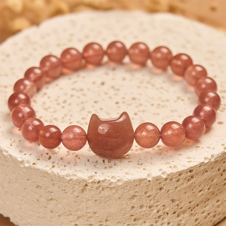 Pulsera de cuarzo fresa natural con Buddha Stones y cristales curativos positivos - image 1