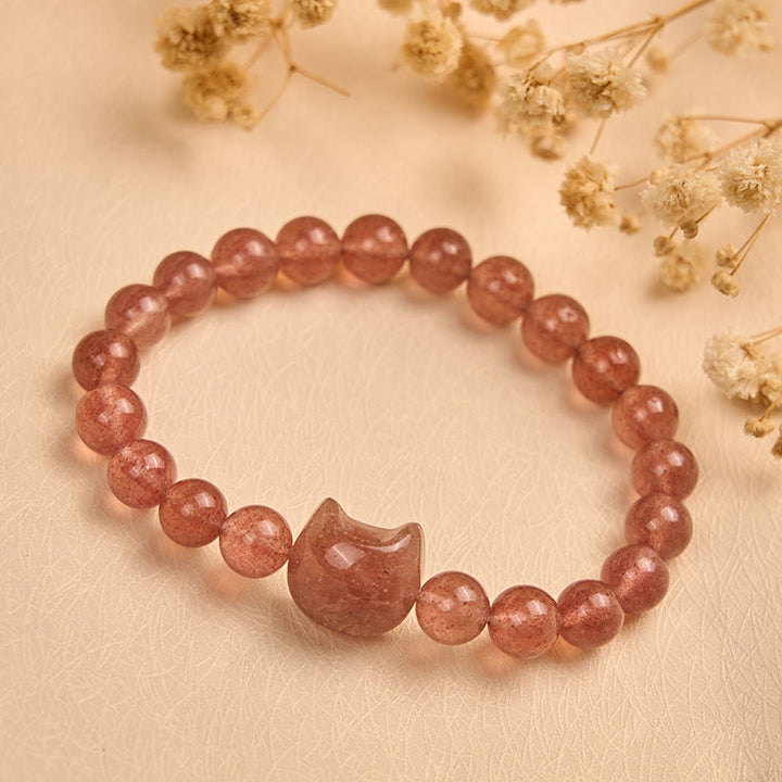 Pulsera de cuarzo fresa natural con Buddha Stones y cristales curativos positivos - image 2