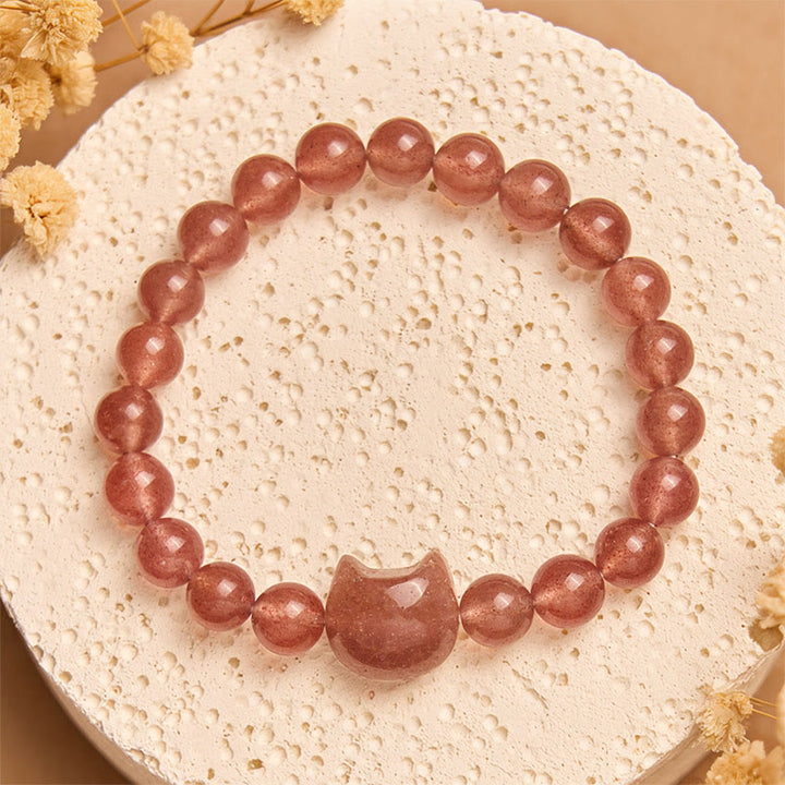Pulsera de cuarzo fresa natural con Buddha Stones y cristales curativos positivos - Cuarzo fresa (circunferencia de muñeca 15-16 cm) - image 0