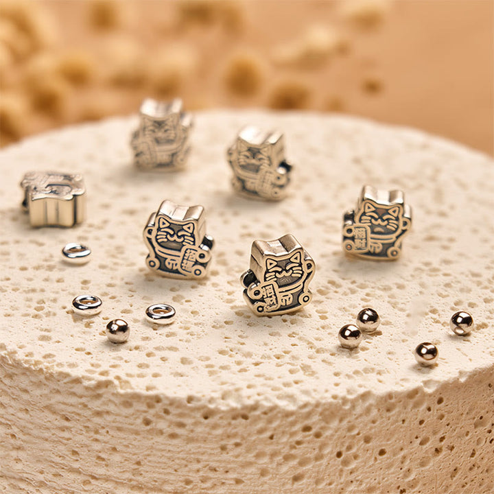 Pulsera Buddha Stones de plata de ley 925 con diseño de gato carey, ágata rayada marrón claro y ónix negro - image 5