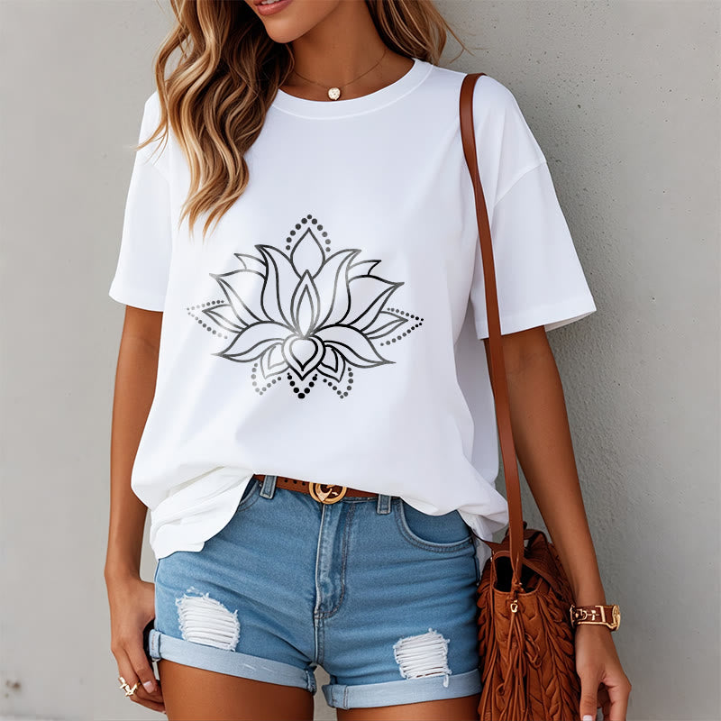 Camiseta de algodón con diseño simple de flor de loto y Buddha Stones - image 10
