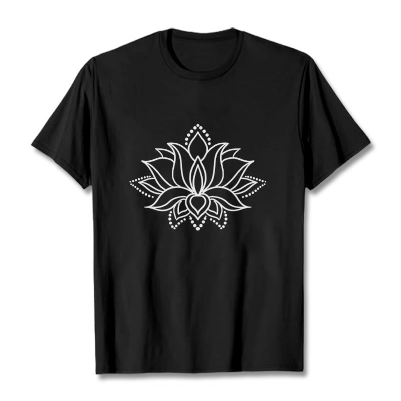 Camiseta de algodón con diseño simple de flor de loto y Buddha Stones - Negro - 2XL - image 4