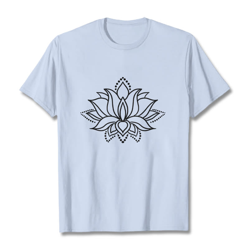 Camiseta de algodón con diseño simple de flor de loto y Buddha Stones - Cian claro - 2XL - image 19