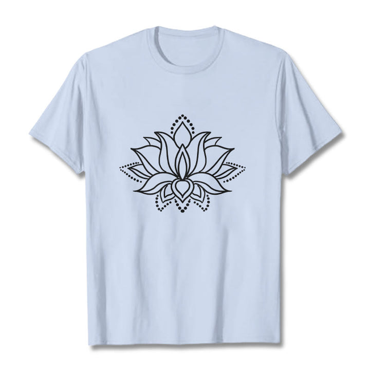 Camiseta de algodón con diseño simple de flor de loto y Buddha Stones - Cian claro - 2XL - image 19