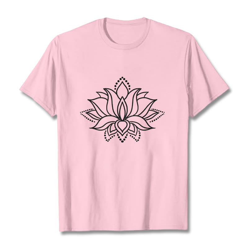 Camiseta de algodón con diseño simple de flor de loto y Buddha Stones - Rosa claro - 2XL - image 13