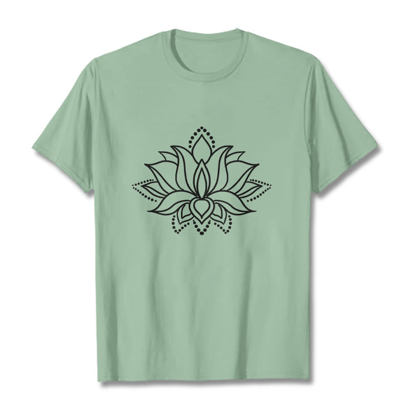Camiseta de algodón con diseño simple de flor de loto y Buddha Stones - Verde pálido - 2XL - image 15