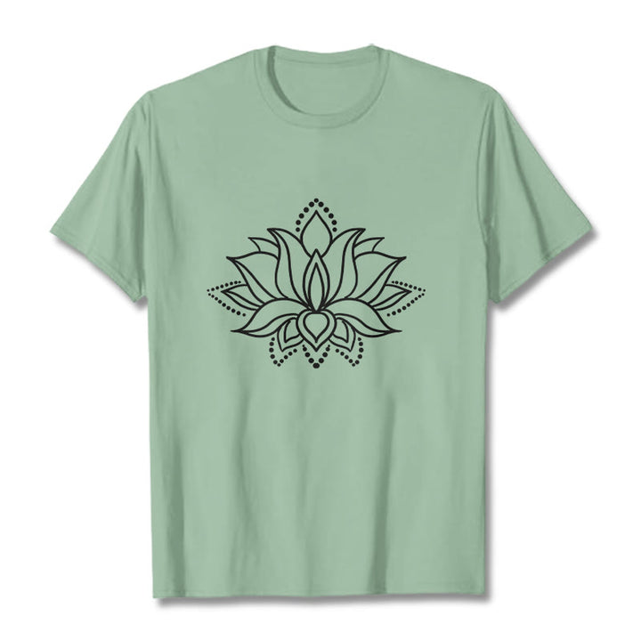 Camiseta de algodón con diseño simple de flor de loto y Buddha Stones - Verde pálido - 2XL - image 15