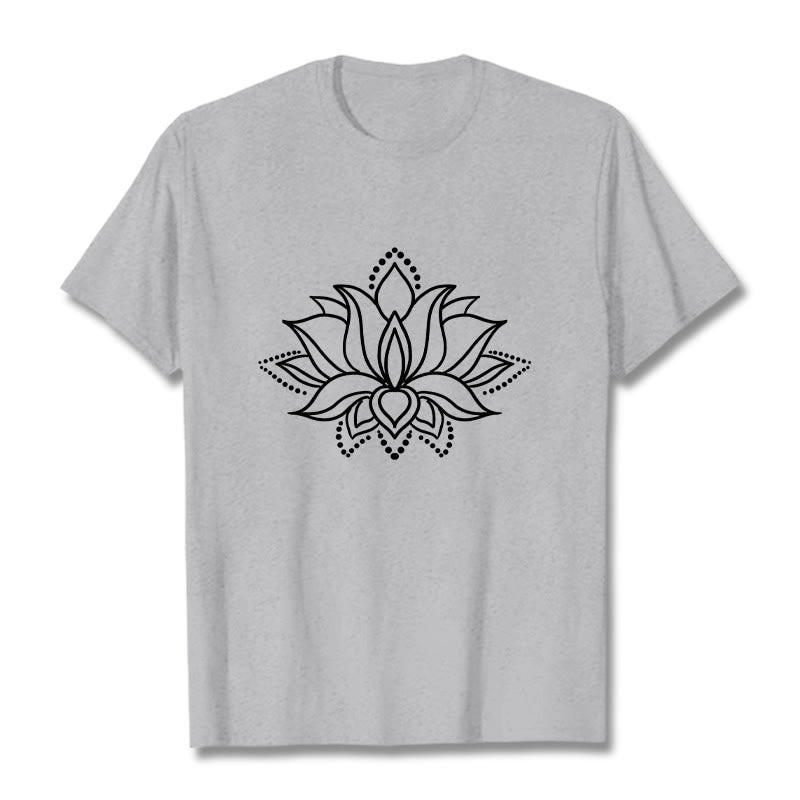 Camiseta de algodón con diseño simple de flor de loto y Buddha Stones - Gris claro - 2XL - image 20