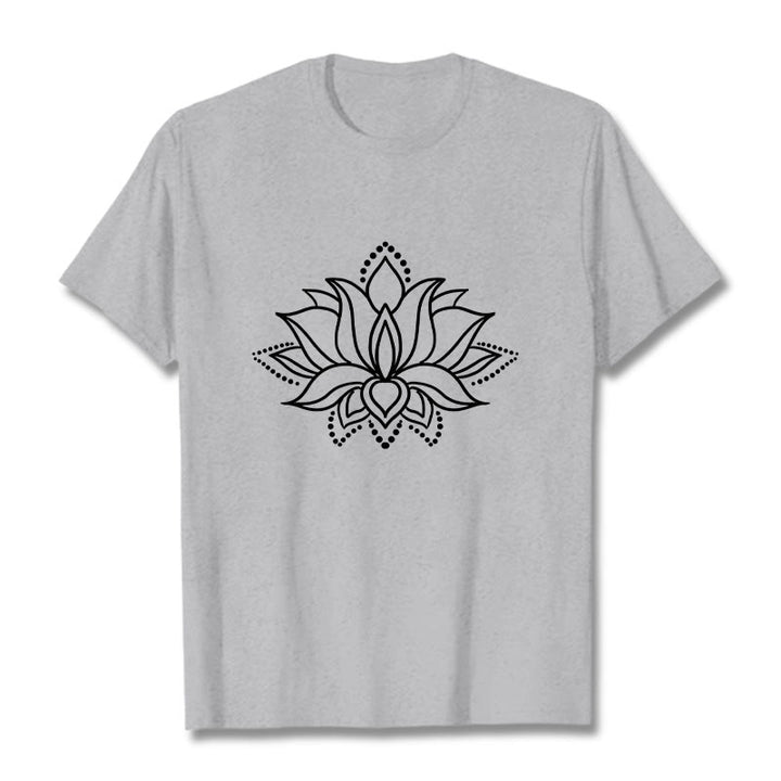 Camiseta de algodón con diseño simple de flor de loto y Buddha Stones - Gris claro - 2XL - image 20