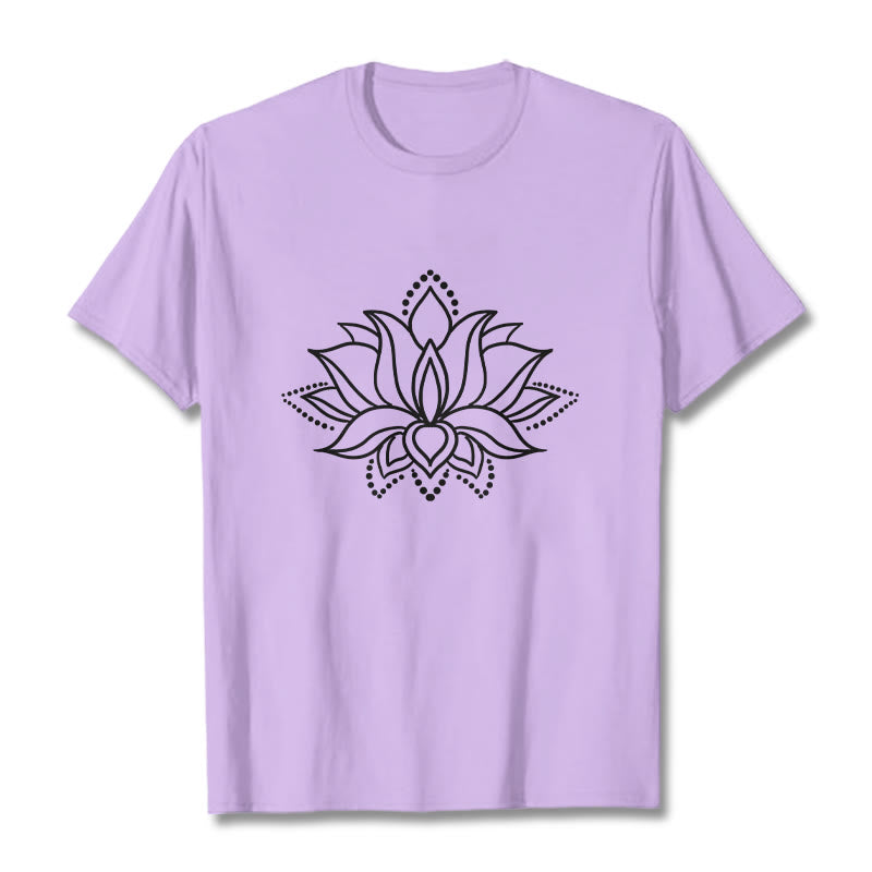 Camiseta de algodón con diseño simple de flor de loto y Buddha Stones - Ciruela - 2XL - image 17