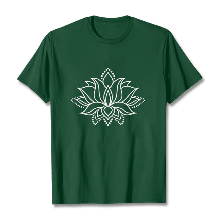 Camiseta de algodón con diseño simple de flor de loto y Buddha Stones - Verde bosque - 2XL - image 1