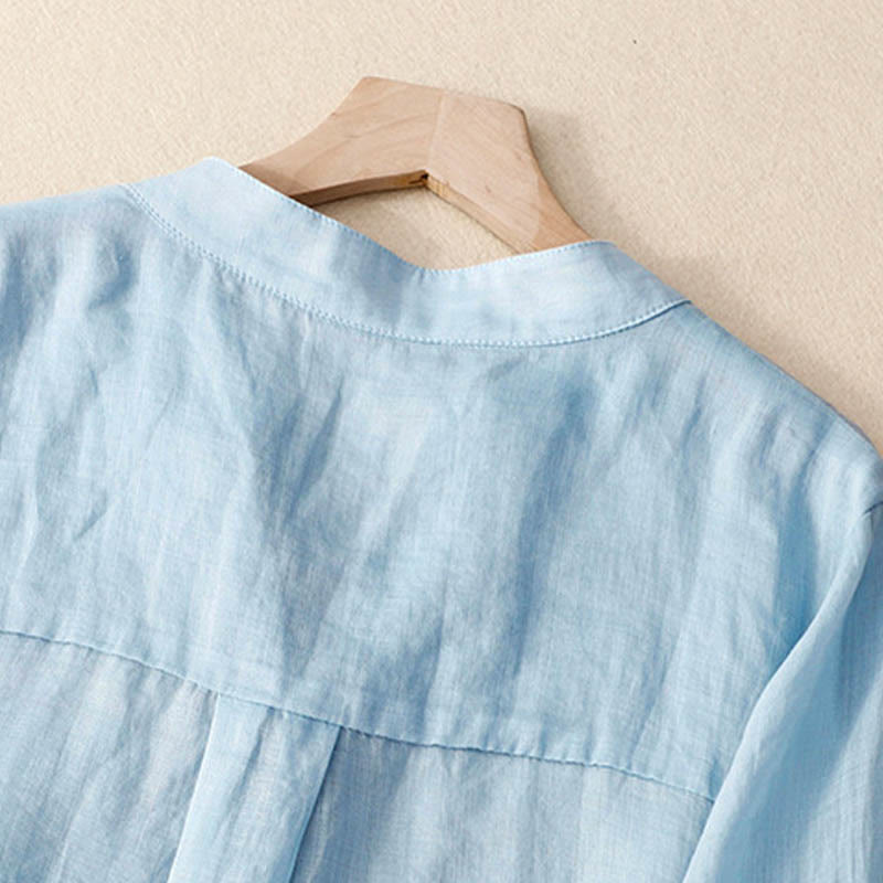 Camisa informal de algodón y viscosa con cuello en V y mangas tres cuartos para mujer de Buddha Stones - image 6