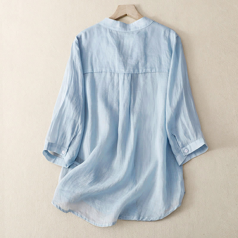 Camisa informal de algodón y viscosa con cuello en V y mangas tres cuartos para mujer de Buddha Stones - image 1