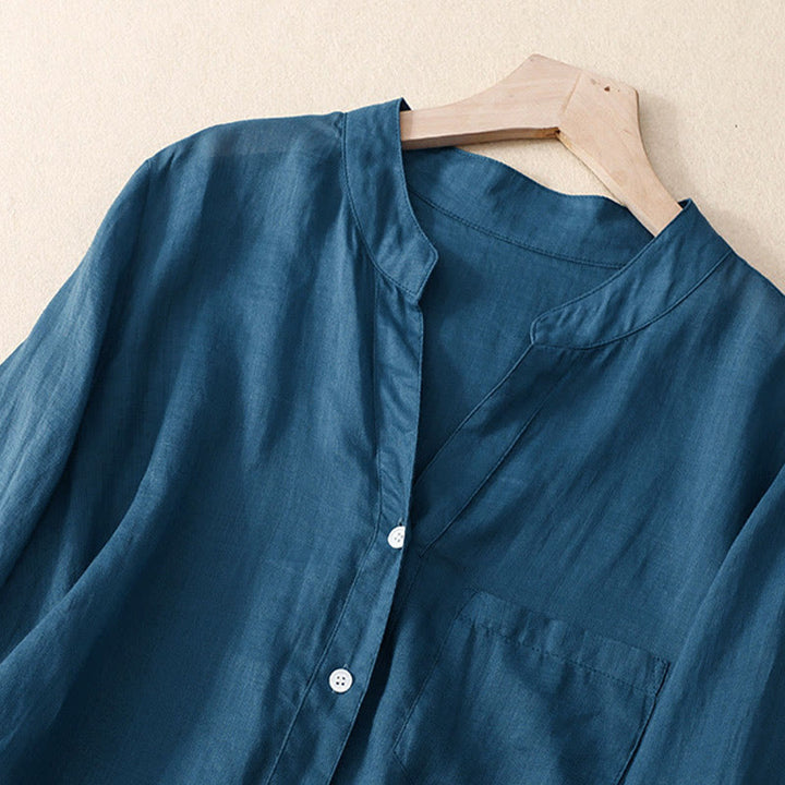 Camisa informal de algodón y viscosa con cuello en V y mangas tres cuartos para mujer de Buddha Stones - image 14