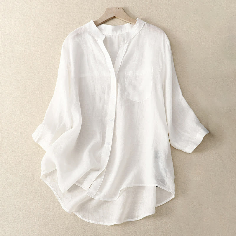 Camisa informal de algodón y viscosa con cuello en V y mangas tres cuartos para mujer de Buddha Stones - Blanco - US8-10，UK/AU12-14，EU40-42 (2XL) - image 16
