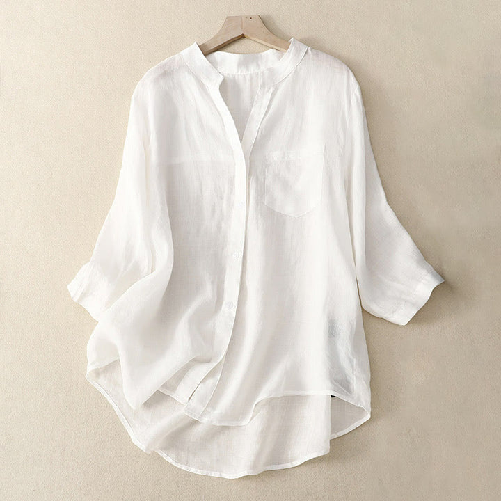 Camisa informal de algodón y viscosa con cuello en V y mangas tres cuartos para mujer de Buddha Stones - Blanco - US8-10，UK/AU12-14，EU40-42 (2XL) - image 16