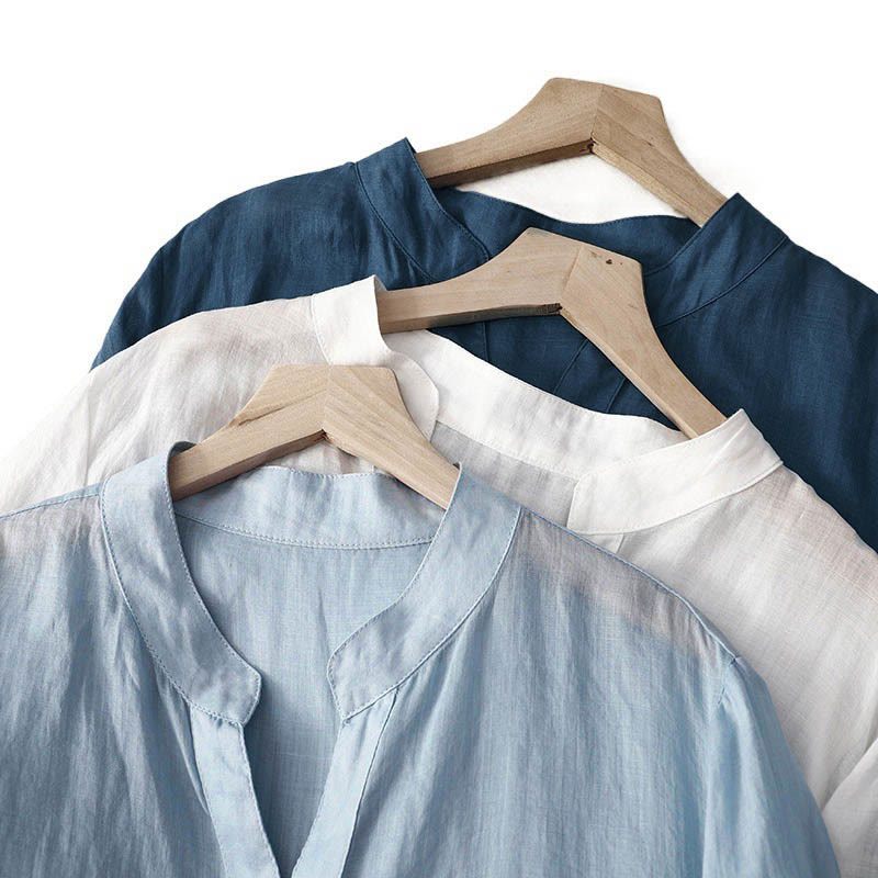 Camisa informal de algodón y viscosa con cuello en V y mangas tres cuartos para mujer de Buddha Stones - image 23