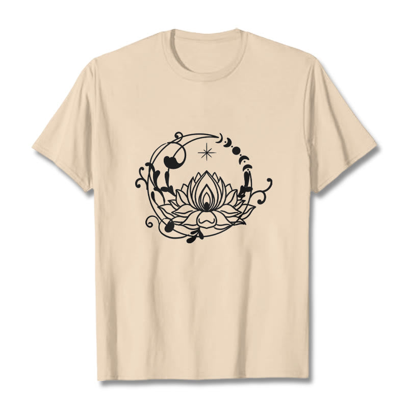Camiseta de algodón con diseño simple de Buddha Stones, flor de loto, luna y enredaderas. - Sopa de mariscos - 2XL - image 9