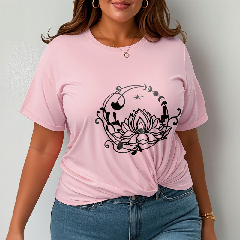 Camiseta de algodón con diseño simple de Buddha Stones, flor de loto, luna y enredaderas. - image 14