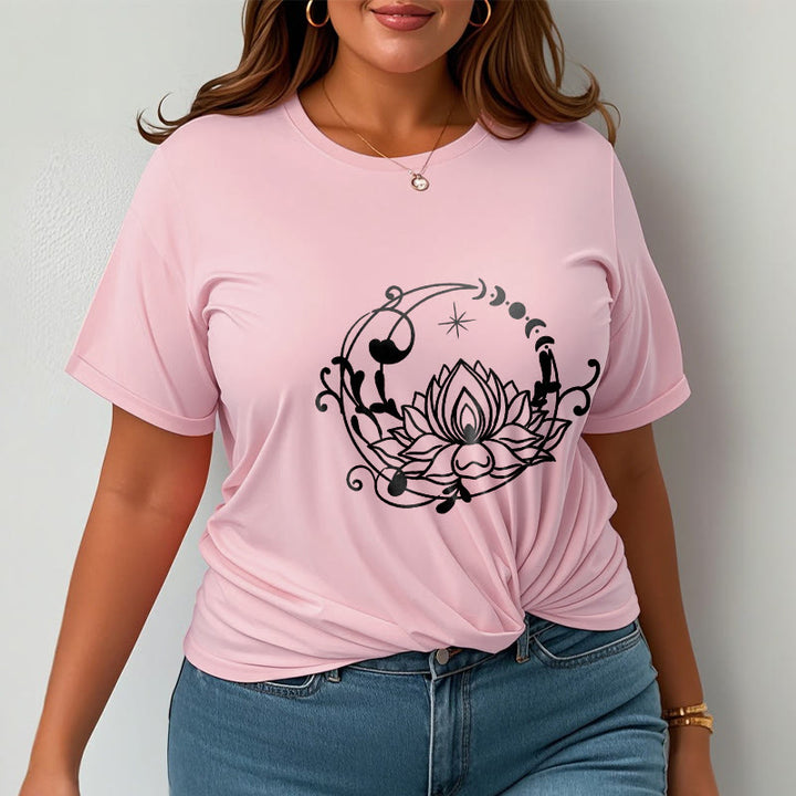 Camiseta de algodón con diseño simple de Buddha Stones, flor de loto, luna y enredaderas. - image 14