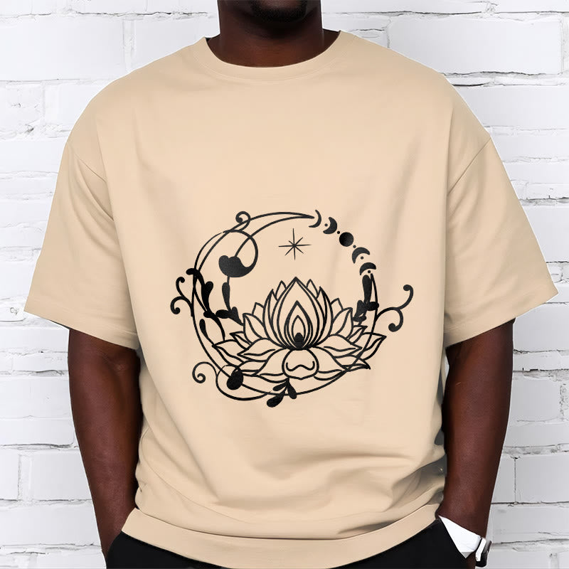 Camiseta de algodón con diseño simple de Buddha Stones, flor de loto, luna y enredaderas. - image 10