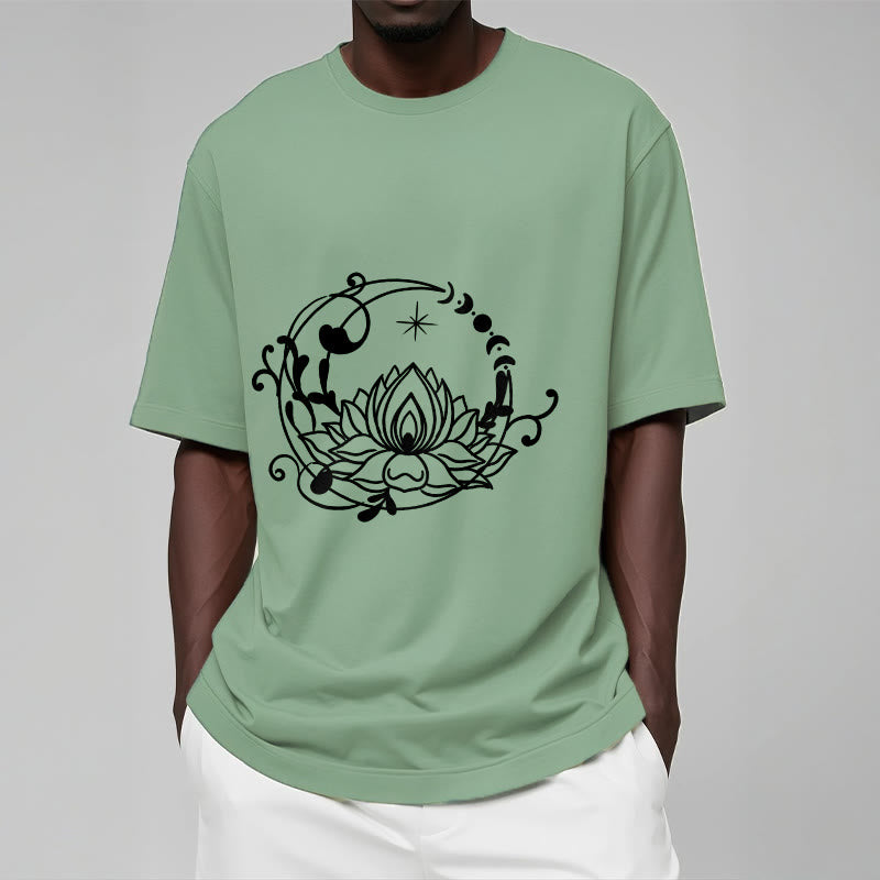 Camiseta de algodón con diseño simple de Buddha Stones, flor de loto, luna y enredaderas. - image 16