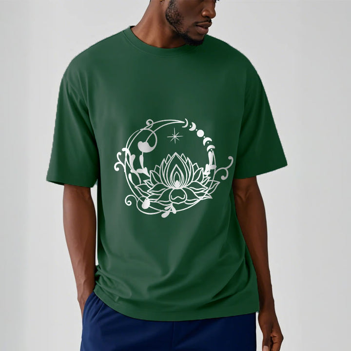 Camiseta de algodón con diseño simple de Buddha Stones, flor de loto, luna y enredaderas. - image 12