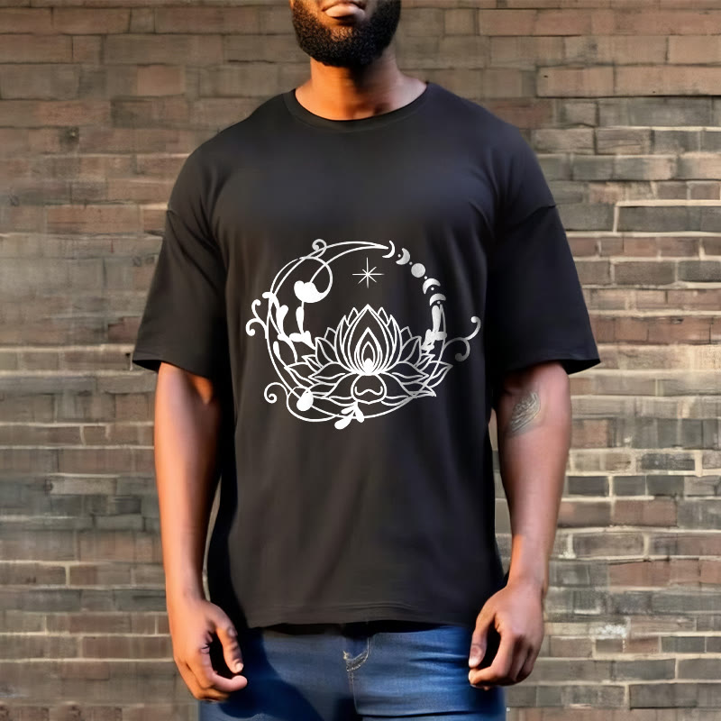 Camiseta de algodón con diseño simple de Buddha Stones, flor de loto, luna y enredaderas. - image 7