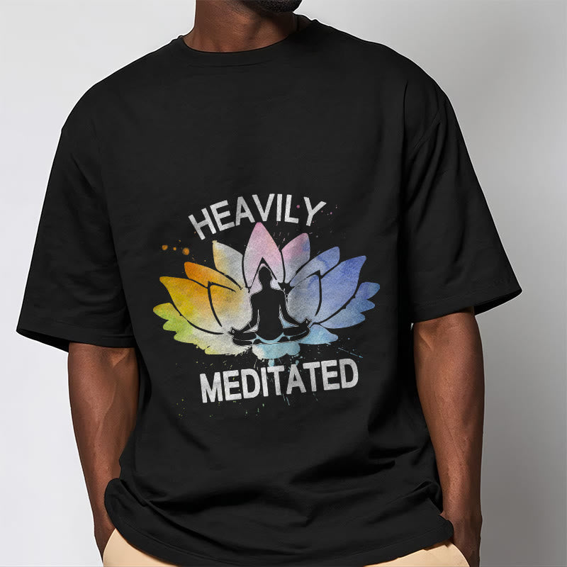 Camiseta de algodón con estampado de figura de meditación de flor de loto colorida y Buddha Stones - image 2