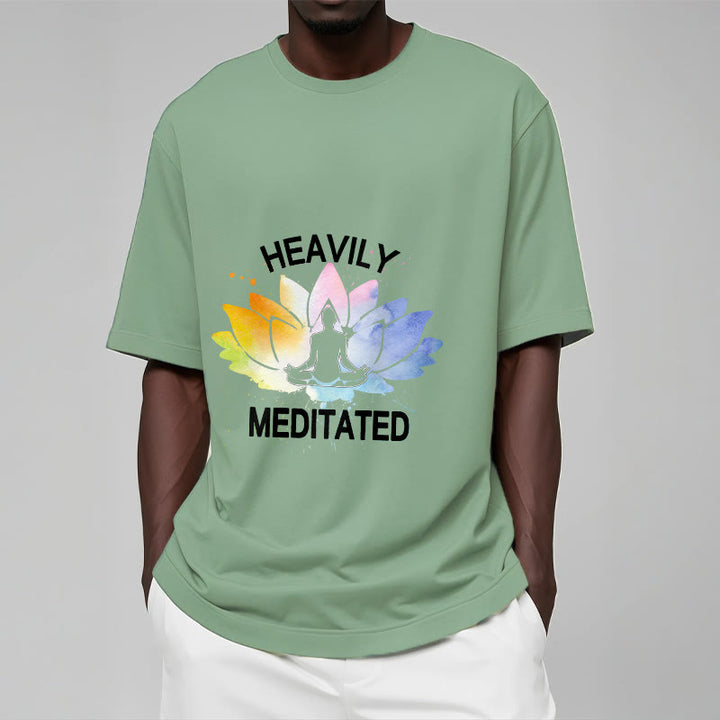 Camiseta de algodón con estampado de figura de meditación de flor de loto colorida y Buddha Stones - image 16