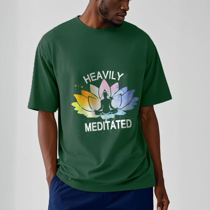 Camiseta de algodón con estampado de figura de meditación de flor de loto colorida y Buddha Stones - image 12