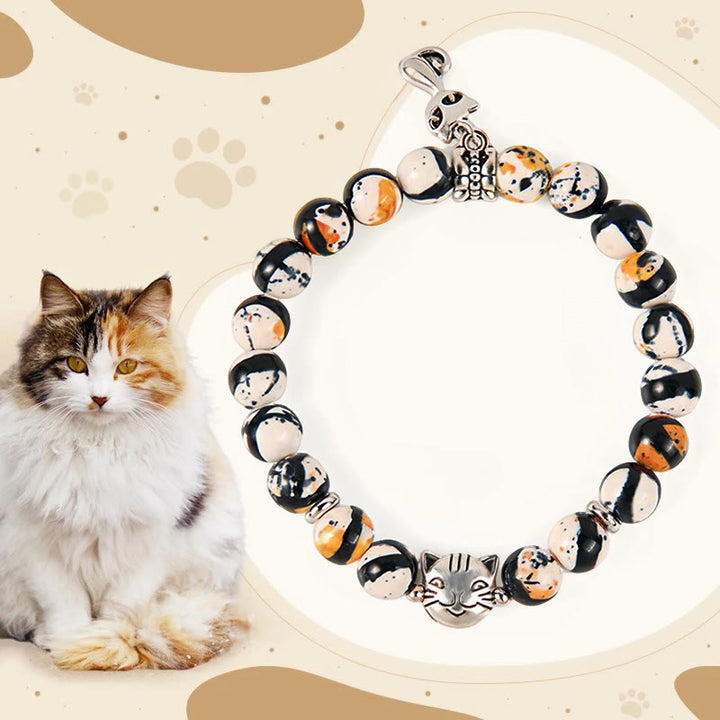 Pulsera de confianza con cuentas de piedra natural de gato calicó de Buddha Stones - Gato calicó (circunferencia de muñeca 15-16 cm) - image 1