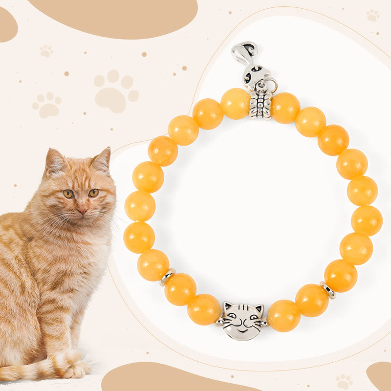 Pulsera de positividad de calcedonia amarilla con gato atigrado naranja y Buddha Stones - Gato atigrado naranja (circunferencia de muñeca: 15-16 cm) - image 1