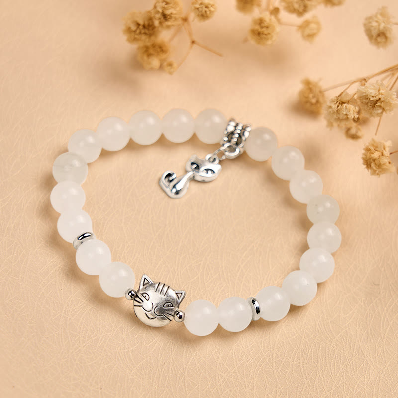 Pulsera de jade blanco con Buddha Stones y gato blanco para la suerte - image 4