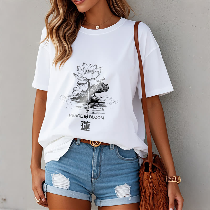 Camiseta de algodón con estampado de hojas de loto y flores de Buddha Stones - image 8