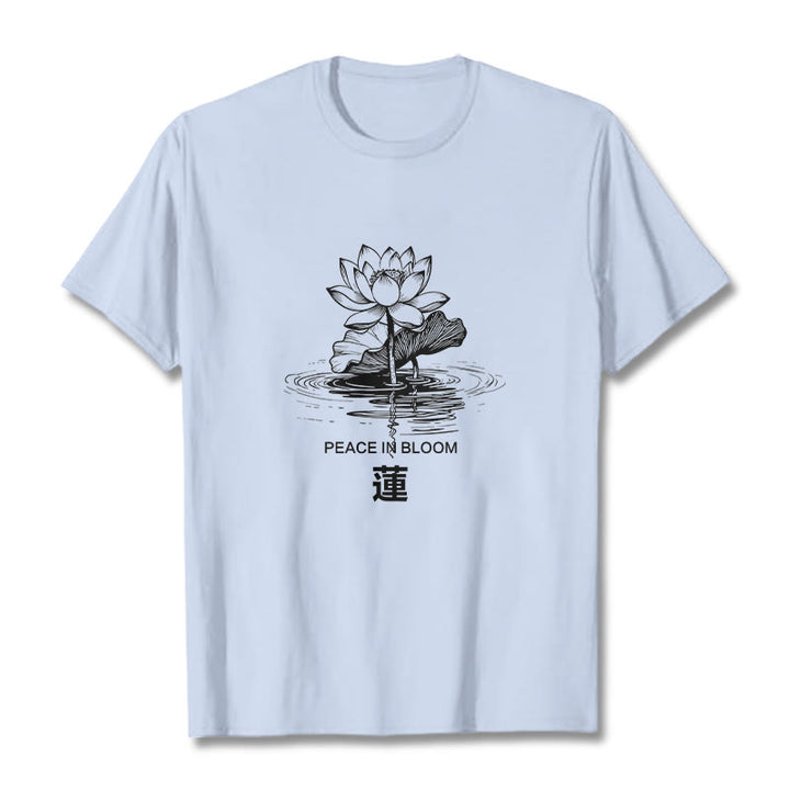Camiseta de algodón con estampado de hojas de loto y flores de Buddha Stones - Cian claro - 2XL - image 19