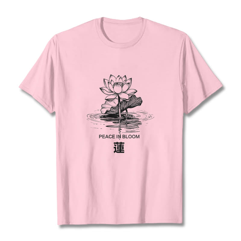 Camiseta de algodón con estampado de hojas de loto y flores de Buddha Stones - Rosa claro - 2XL - image 13