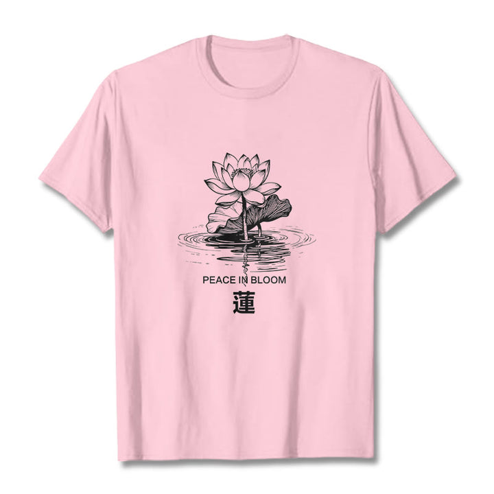 Camiseta de algodón con estampado de hojas de loto y flores de Buddha Stones - Rosa claro - 2XL - image 13