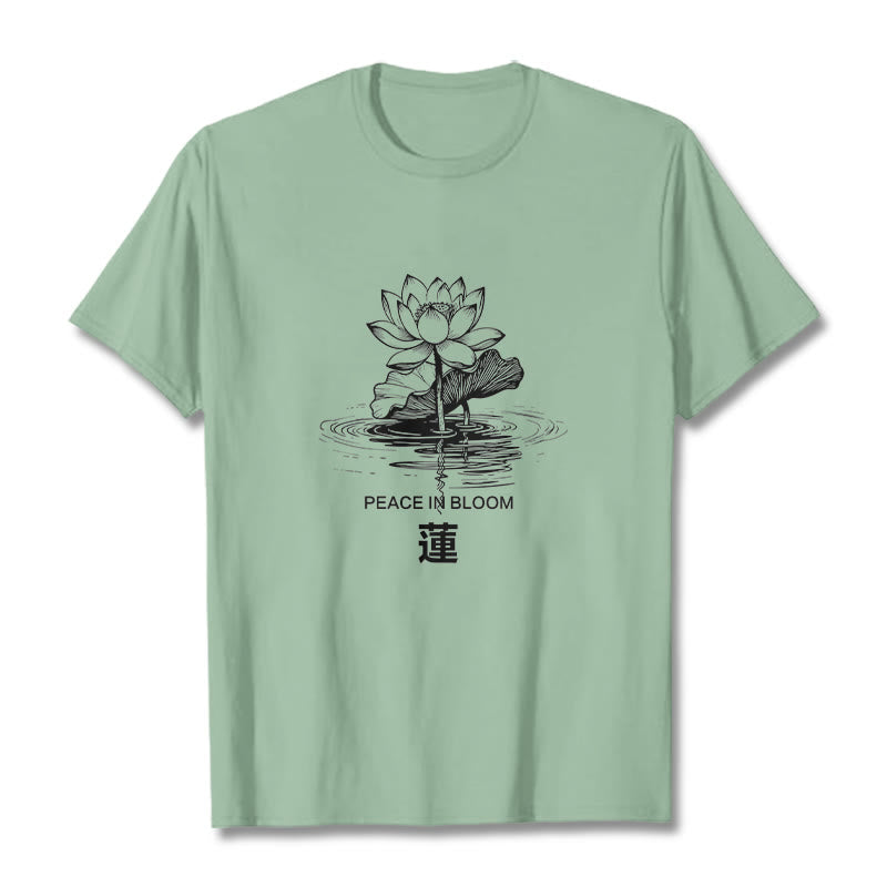 Camiseta de algodón con estampado de hojas de loto y flores de Buddha Stones - Verde pálido - 2XL - image 15
