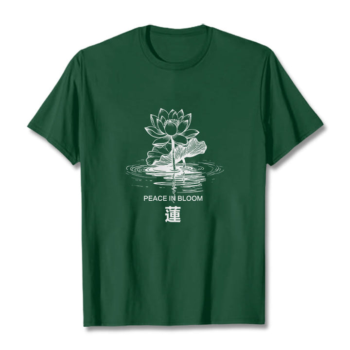 Camiseta de algodón con estampado de hojas de loto y flores de Buddha Stones - Verde bosque - 2XL - image 11