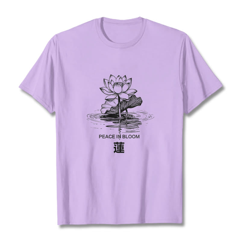 Camiseta de algodón con estampado de hojas de loto y flores de Buddha Stones - Ciruela - 2XL - image 17
