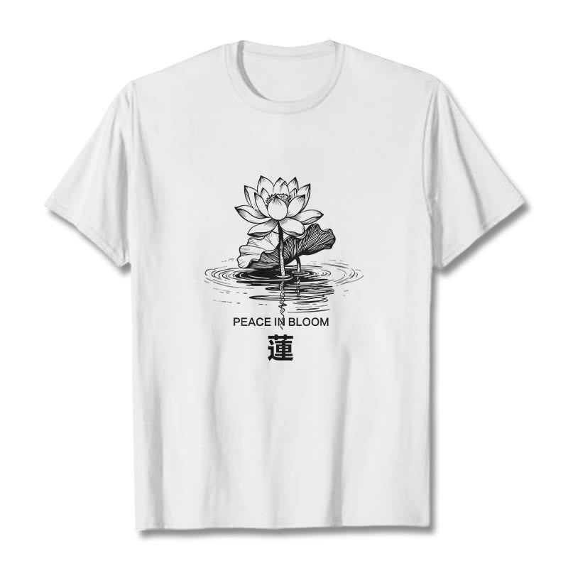 Camiseta de algodón con estampado de hojas de loto y flores de Buddha Stones - Blanco - 2XL - image 6