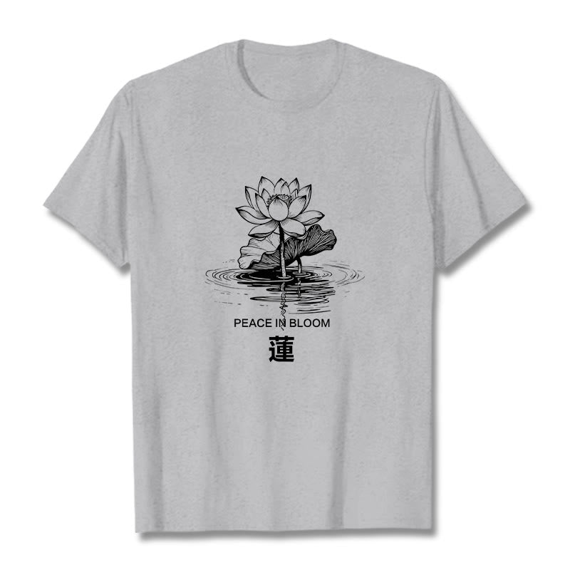 Camiseta de algodón con estampado de hojas de loto y flores de Buddha Stones - Gris claro - 2XL - image 20