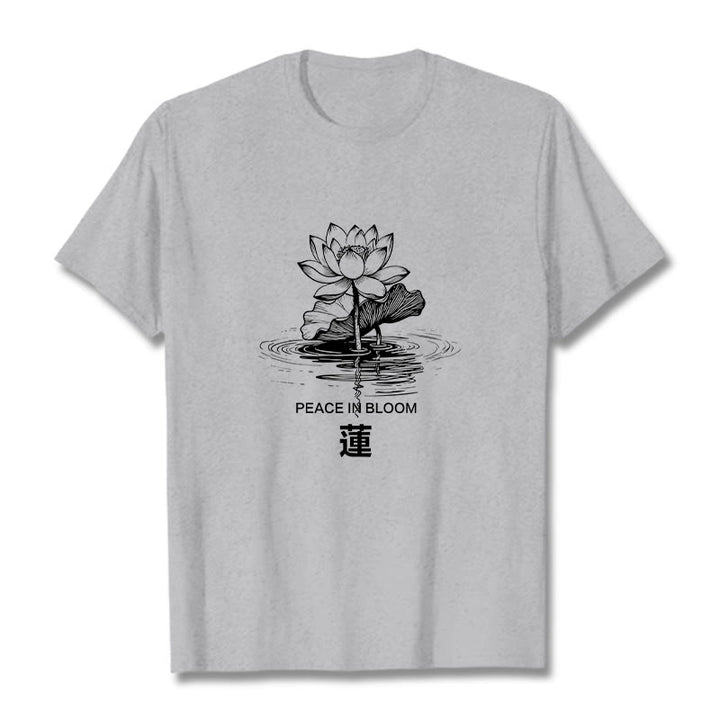 Camiseta de algodón con estampado de hojas de loto y flores de Buddha Stones - Gris claro - 2XL - image 20