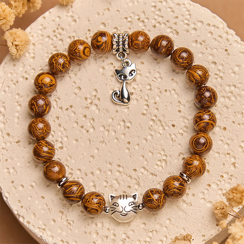 Pulsera protectora de cabeza de gato con piedras naturales de Buddha Stones - 15-16 cm - image 0