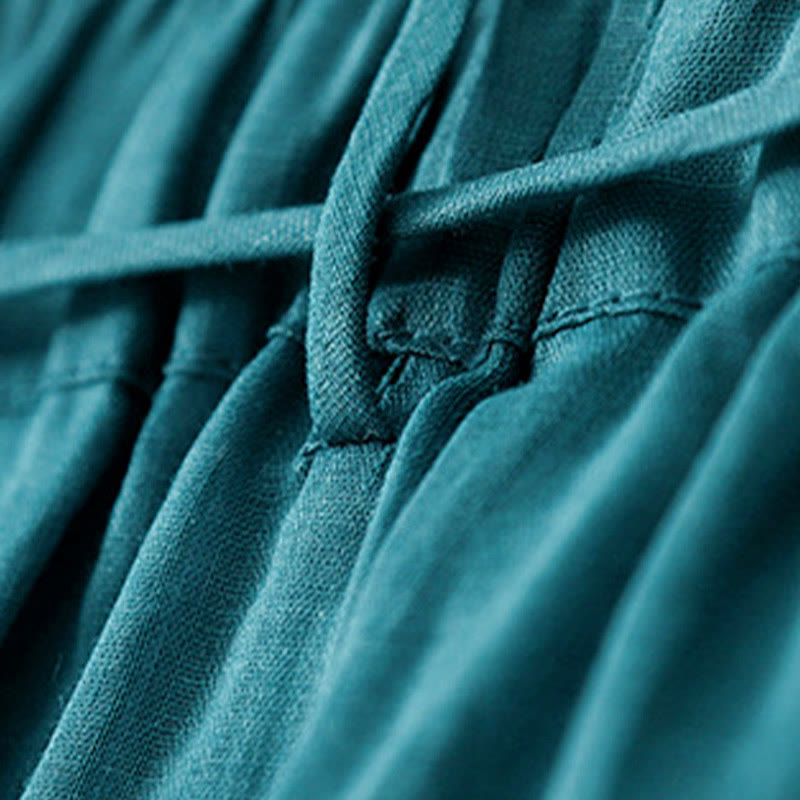 Pantalones anchos de algodón con cordón y bolsillos para mujer, diseño sencillo de Buddha Stones - image 4