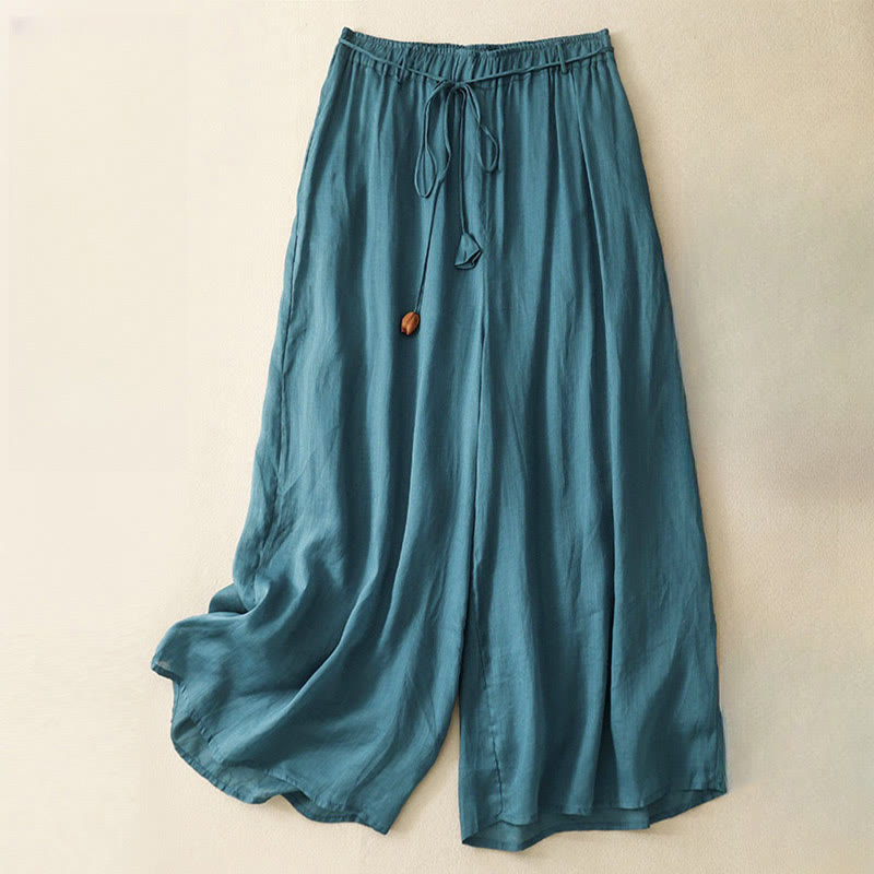 Pantalones anchos de algodón con cordón y bolsillos para mujer, diseño sencillo de Buddha Stones - Verde azulado - US8-10，UK/AU12-14，EU40-42 (2XL) - image 0