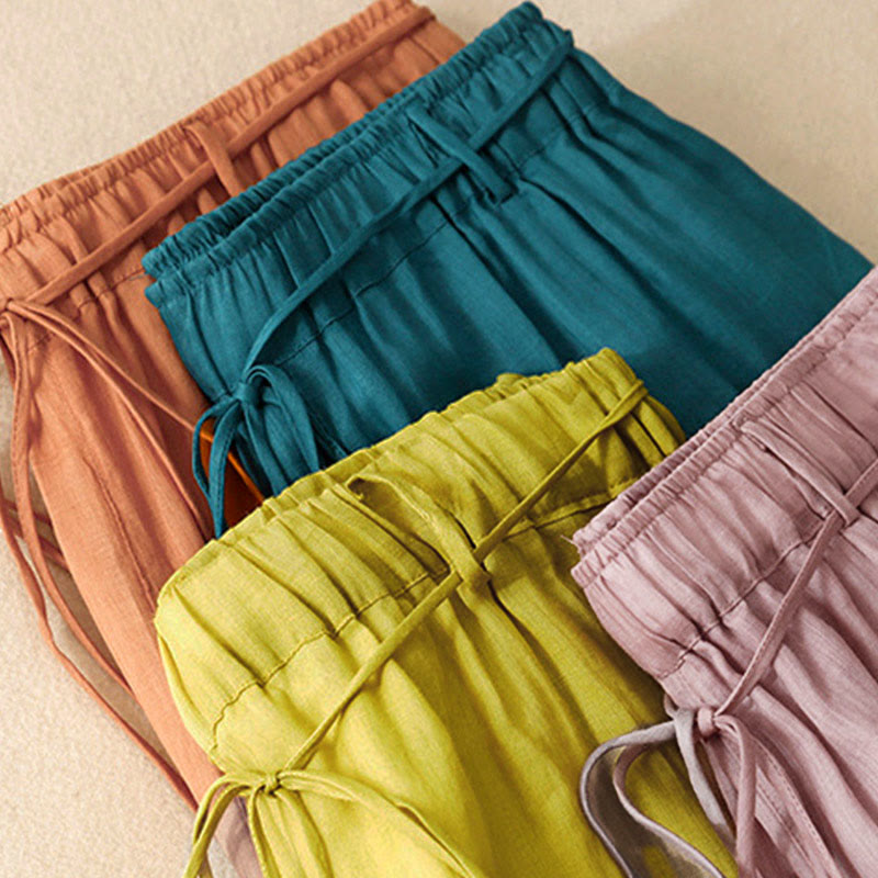 Pantalones anchos de algodón con cordón y bolsillos para mujer, diseño sencillo de Buddha Stones - image 7